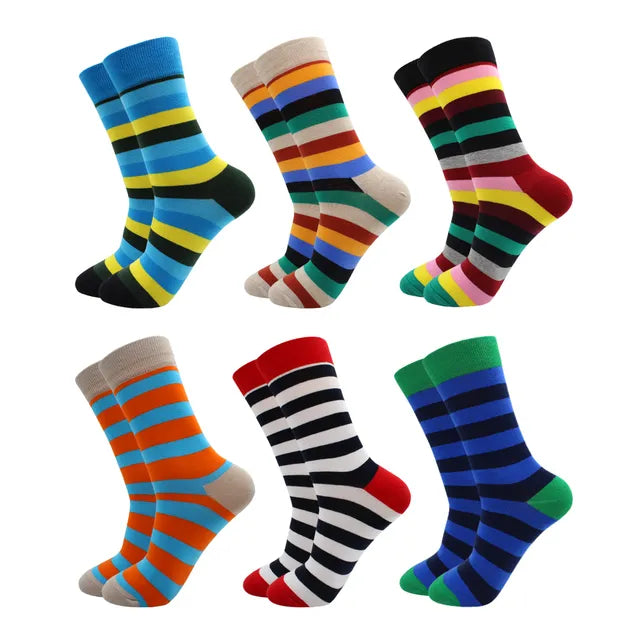 3 Pairs Colorful Cotton Casual Funny Stripe Grid Geometry Fun Dress Socks