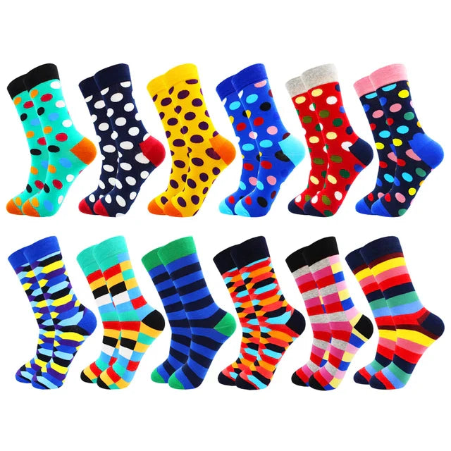 3 Pairs Colorful Cotton Casual Funny Stripe Grid Geometry Fun Dress Socks