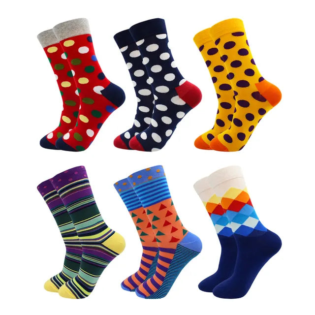 3 Pairs Colorful Cotton Casual Funny Stripe Grid Geometry Fun Dress Socks