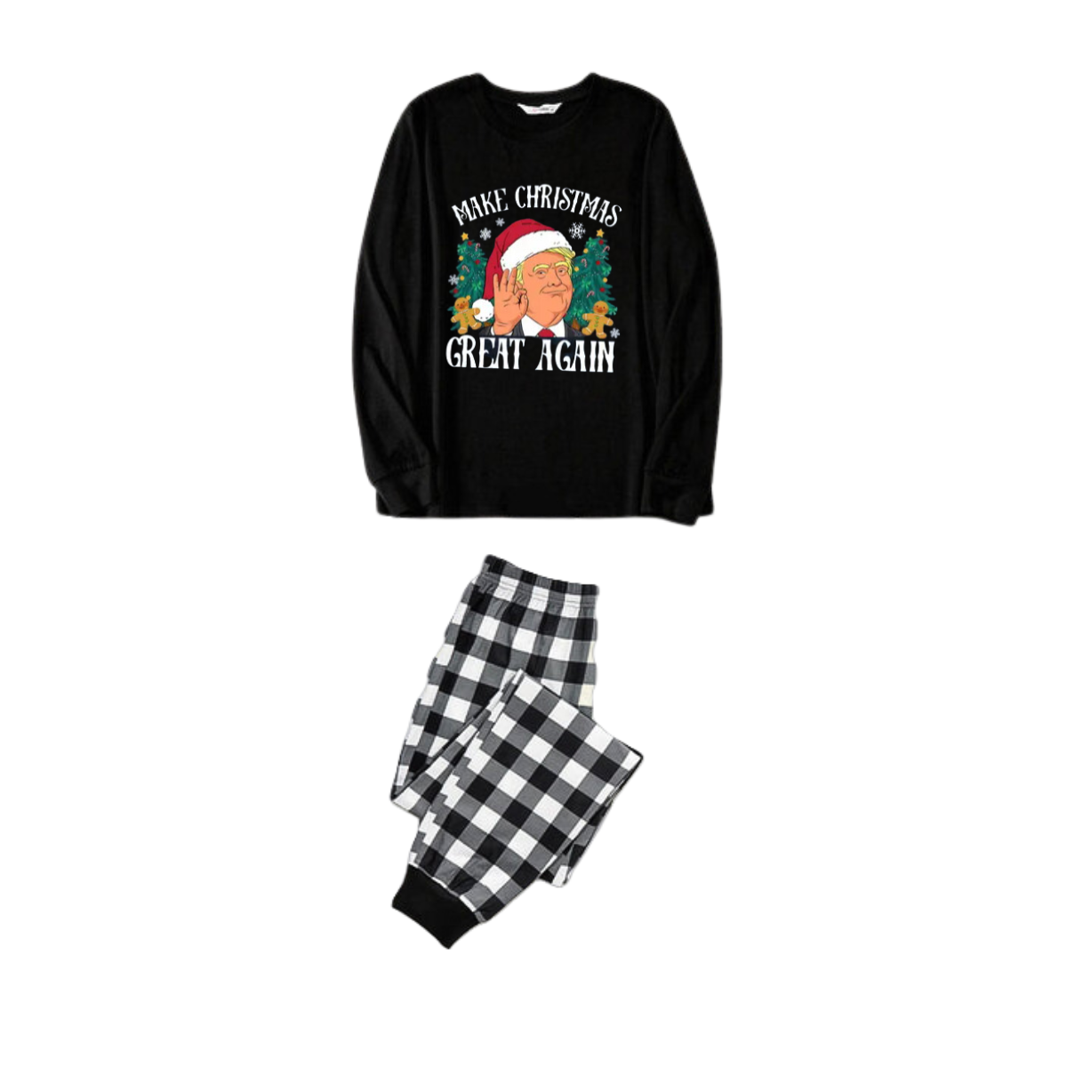 "MERRY CHRISTMAS GREAT AGAIN" Letter Printed Black and White Plaid Family Pajamas Sets