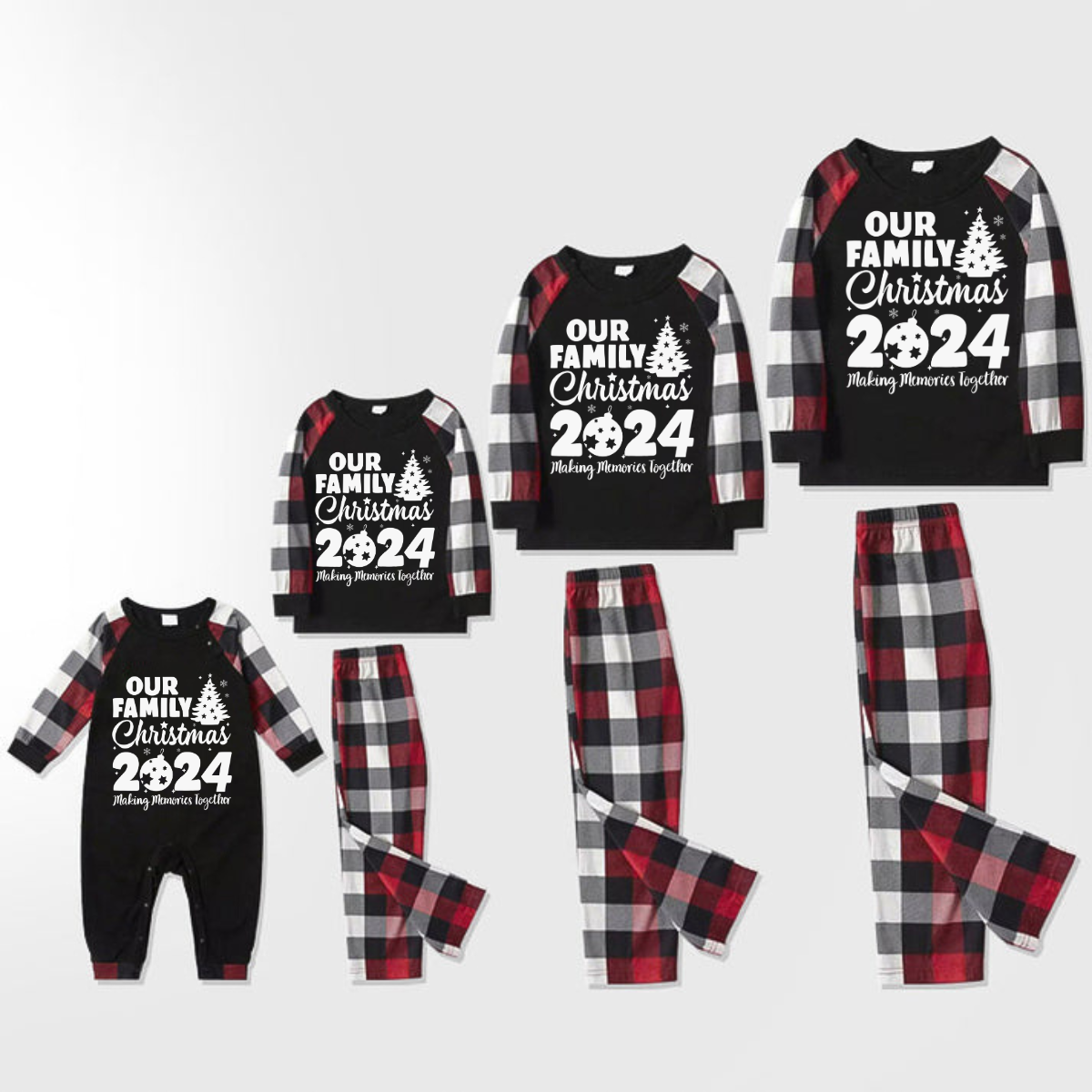 Christmas Matching Family Pajamas Christmas Letter and Tent Print Black White Plaids Pajamas Set