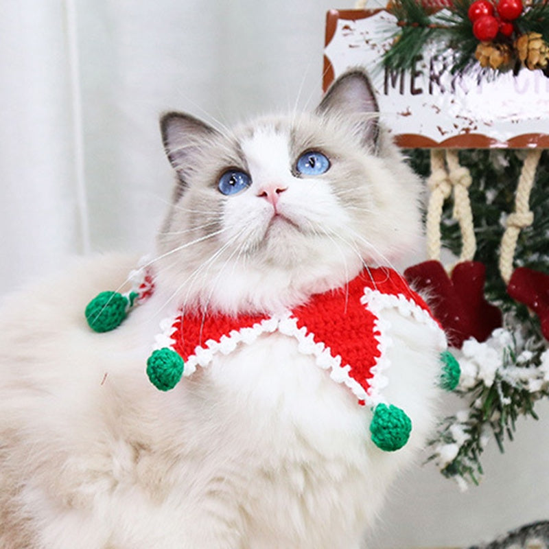 1PC Pet Cat Knitted Five-pointed Star Scarf Collar Pets Christmas Costume