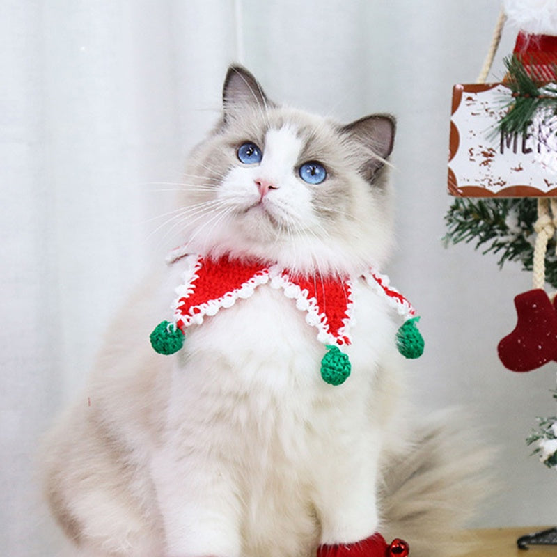 1PC Pet Cat Knitted Five-pointed Star Scarf Collar Pets Christmas Costume