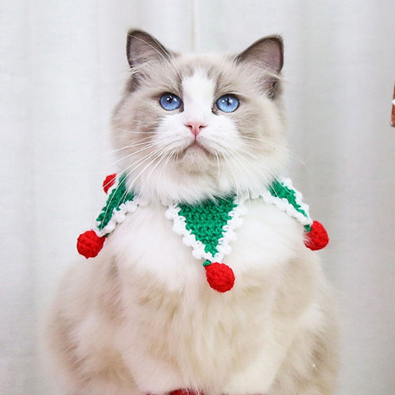 1PC Pet Cat Knitted Five-pointed Star Scarf Collar Pets Christmas Costume