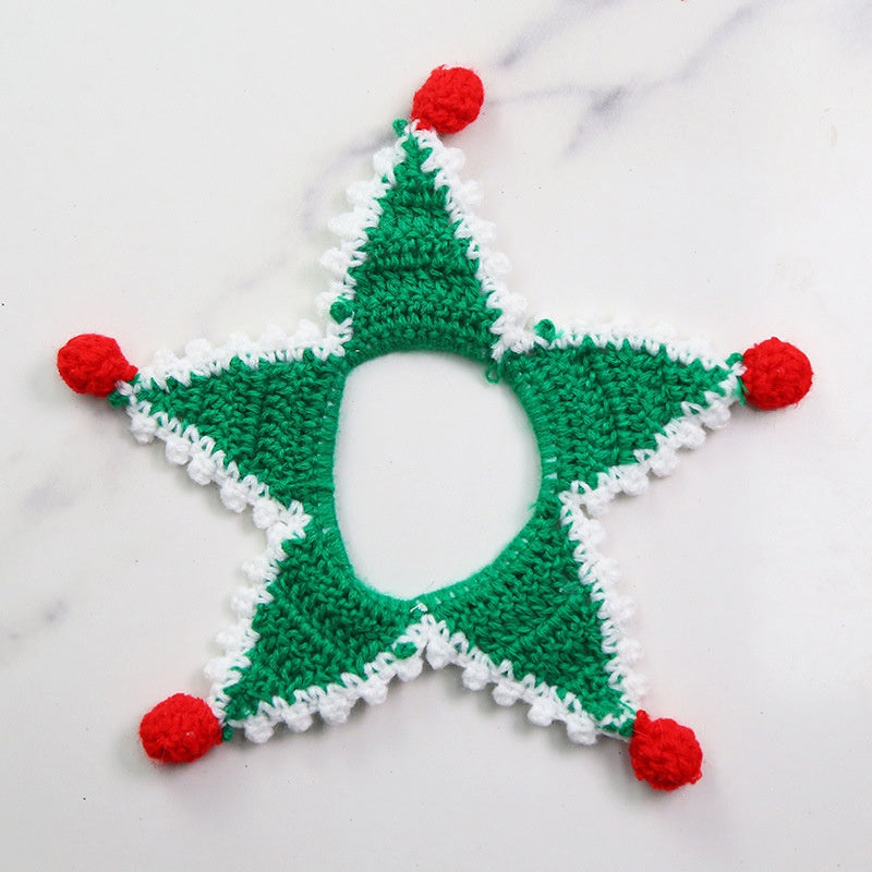 1PC Pet Cat Knitted Five-pointed Star Scarf Collar Pets Christmas Costume