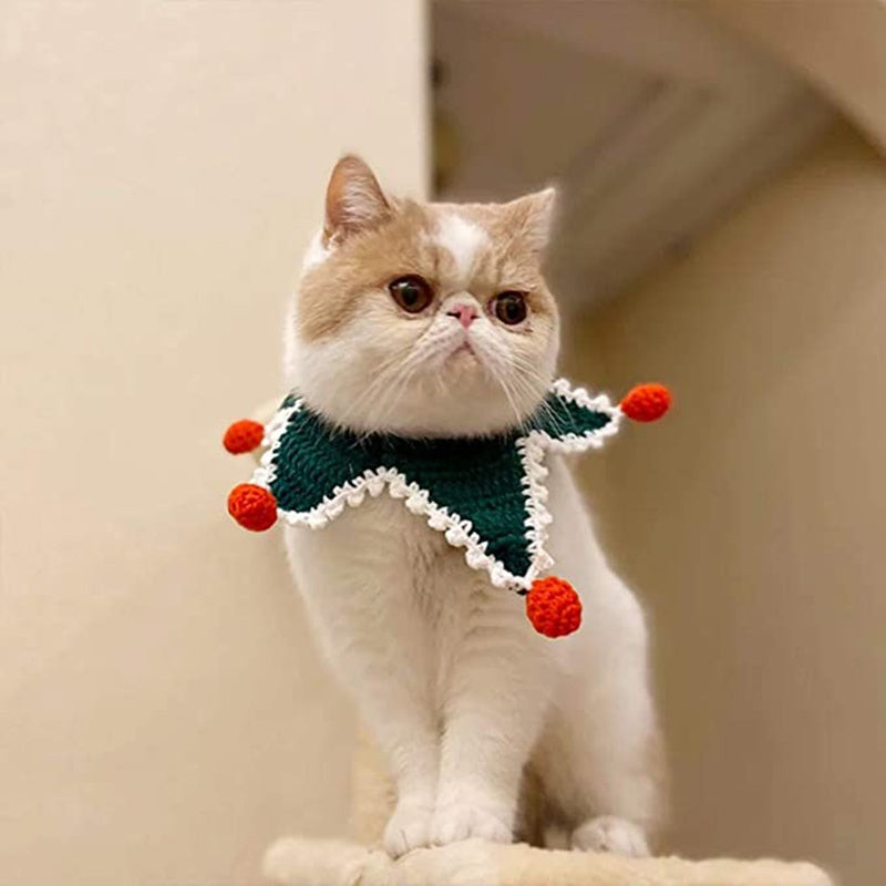 1PC Pet Cat Knitted Five-pointed Star Scarf Collar Pets Christmas Costume