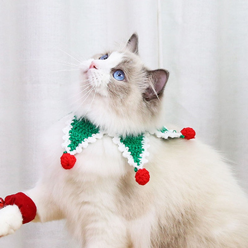 1PC Pet Cat Knitted Five-pointed Star Scarf Collar Pets Christmas Costume