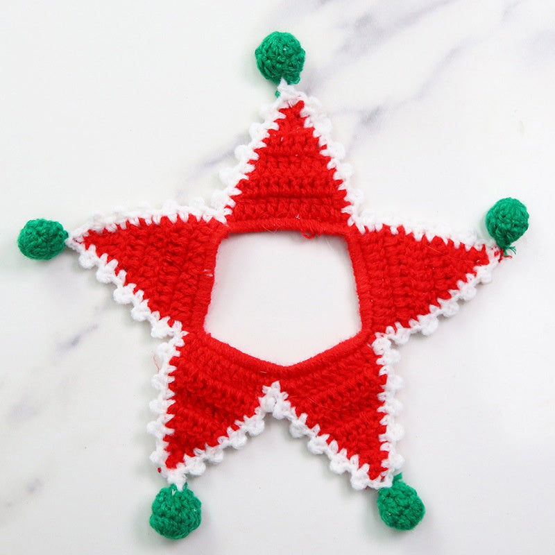 1PC Pet Cat Knitted Five-pointed Star Scarf Collar Pets Christmas Costume