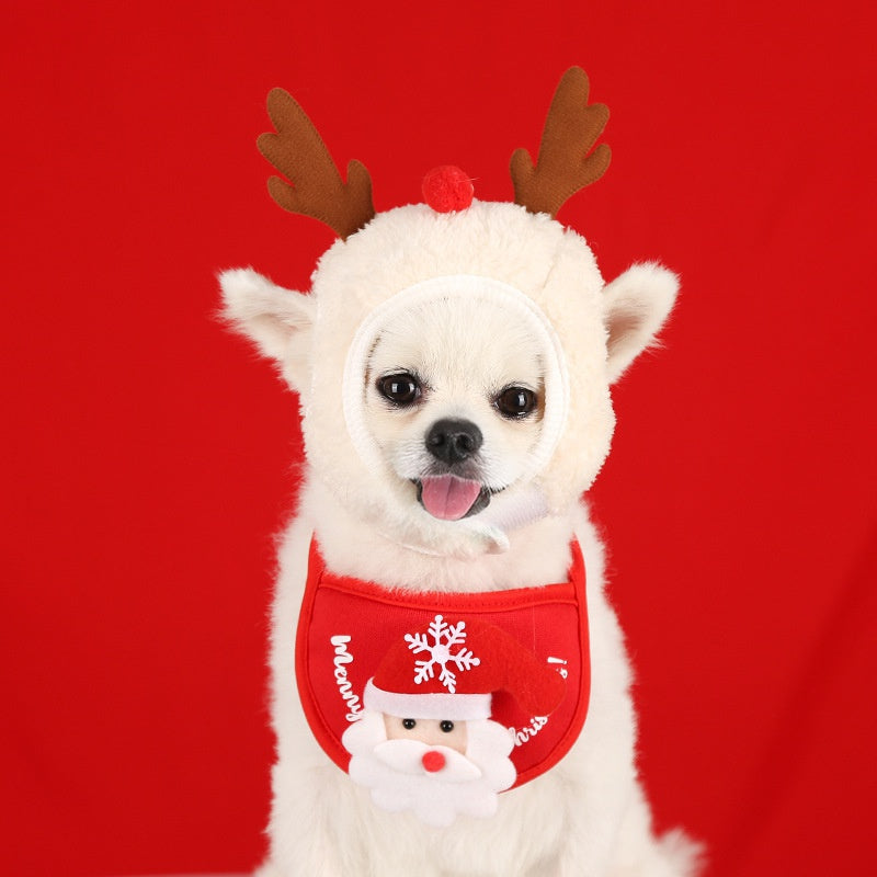 Festival Pet Super Cute Hat Costume Dogs Scarf Saliva Towel for Christmas Dress Set