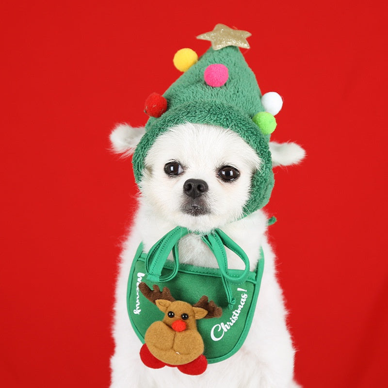 Festival Pet Super Cute Hat Costume Dogs Scarf Saliva Towel for Christmas Dress Set