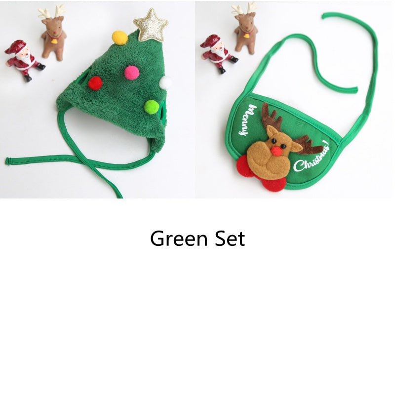 Festival Pet Super Cute Hat Costume Dogs Scarf Saliva Towel for Christmas Dress Set