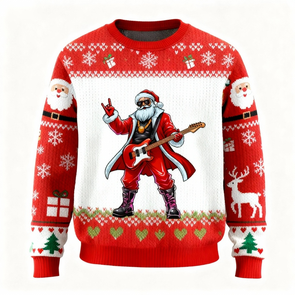 Rock Santa Pattern Ugly Sweater - Unisex Christmas Party Essential