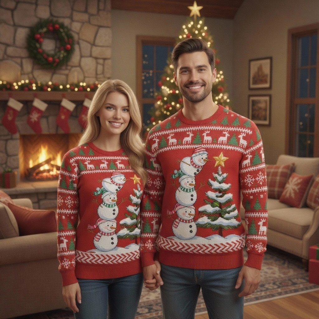 Playful Snowman Pattern Design Sweater - Ugly & Cozy Unisex Pullover