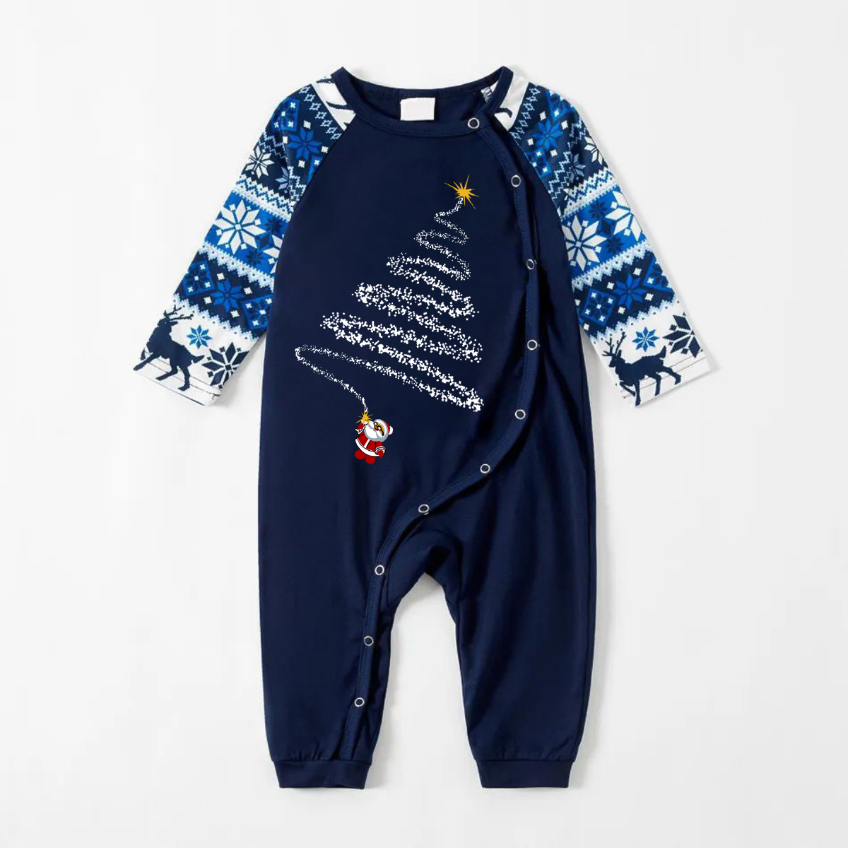 Santa Claus Print Blue Family Christmas Matching Pajamas
