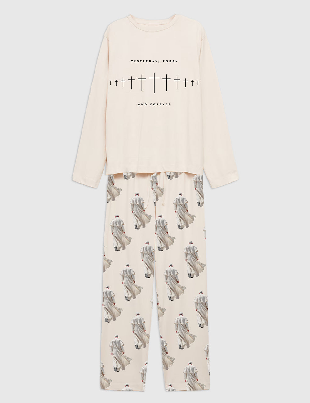 Women's Floral Glitter Amen Jesus Christian Pope Francis Long Sleeve Pajama Set