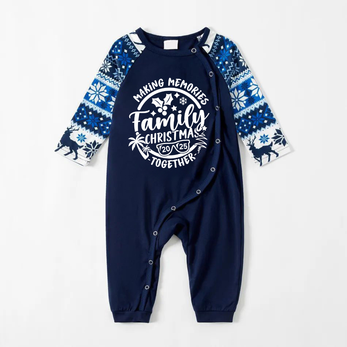 Christmas Make Memories Together 2025 Print Blue Family Matching Pajamas With Dog bandana