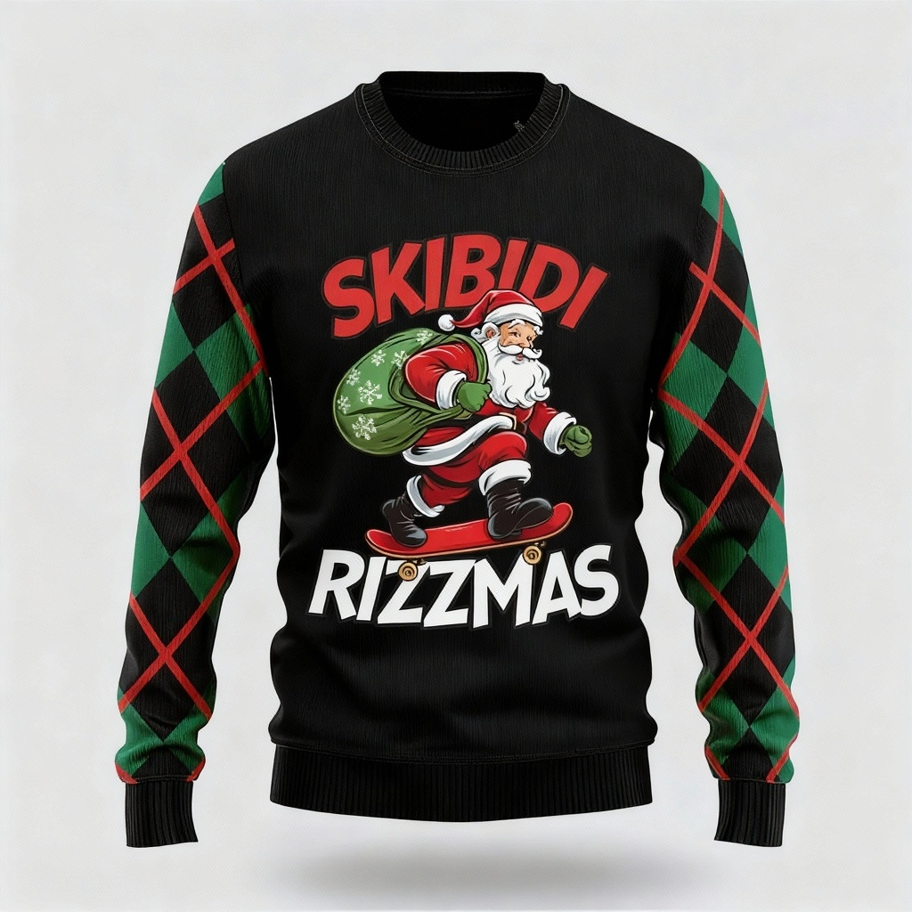 Santa Claus Print - Maximalist Christmas Print Ugly Sweater