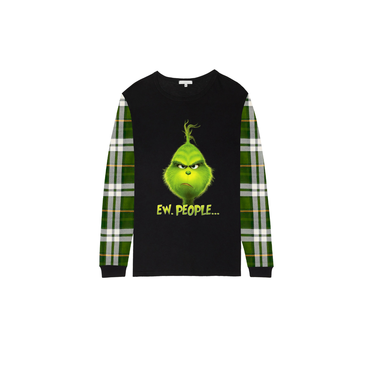 Grinch Ew, People?... Matching Family Christmas Pajamas- Black Tops & Green Plaid Pants
