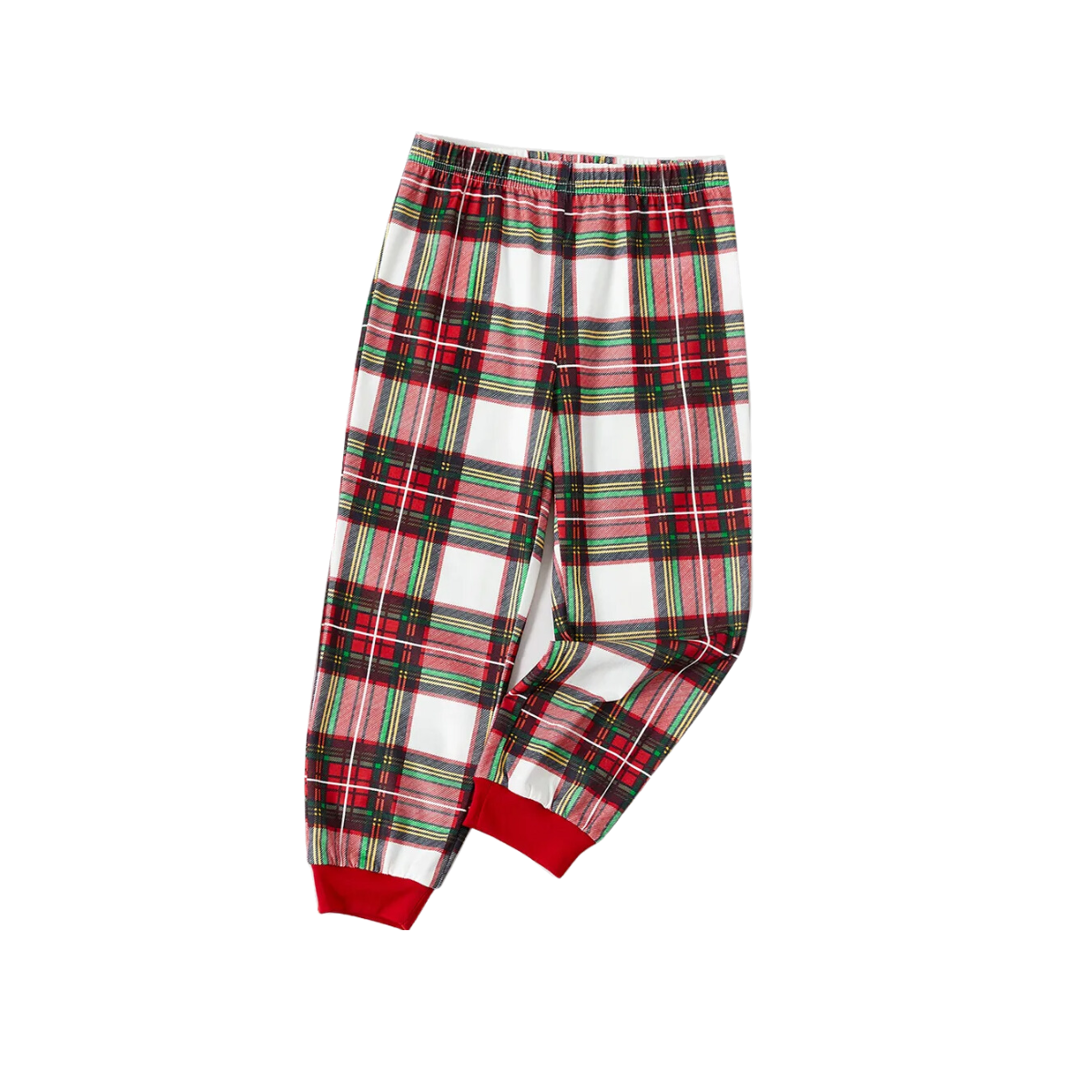 Santa Claus Print Black Long Sleeve Top with Red & White & Green Plaid Family Matching Pajamas