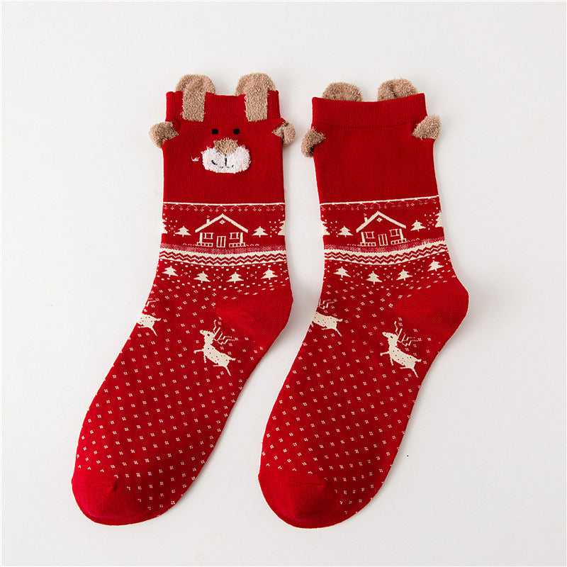 Women Christmas Socks Cute Cartoon Elk Socks 3 Pairs EJ518