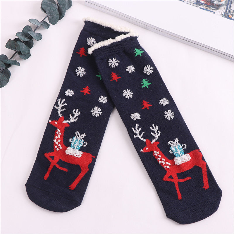 Women Christmas Socks Cute Cartoon Elk Socks 3 Pairs EJ518