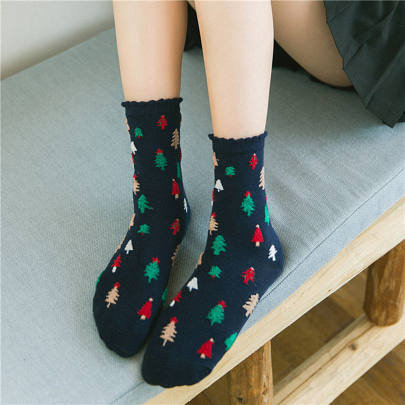 Women Christmas Socks Cute Cartoon Elk Socks 3 Pairs EJ518