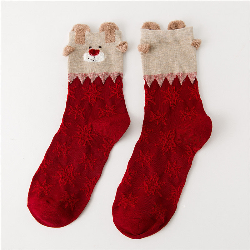 Women Christmas Socks Cute Cartoon Elk Socks 3 Pairs EJ518