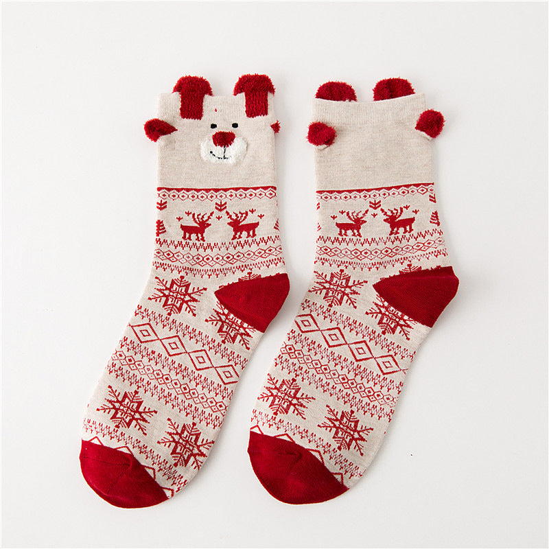 Women Christmas Socks Cute Cartoon Elk Socks 3 Pairs EJ518
