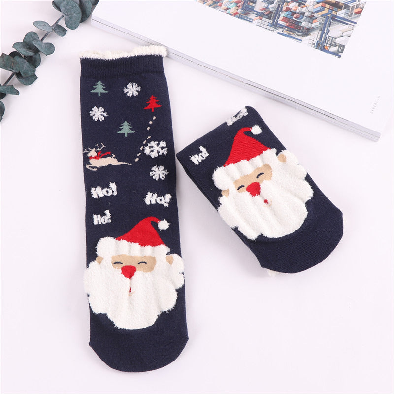 Women Christmas Socks Cute Cartoon Elk Socks 3 Pairs EJ518