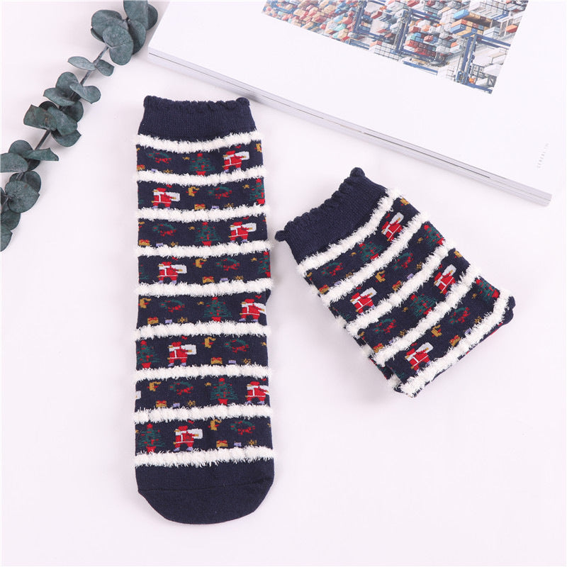 Women Christmas Socks Cute Cartoon Elk Socks 3 Pairs EJ518