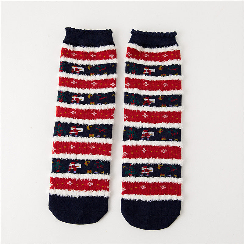 Women Christmas Socks Cute Cartoon Elk Socks 3 Pairs EJ518