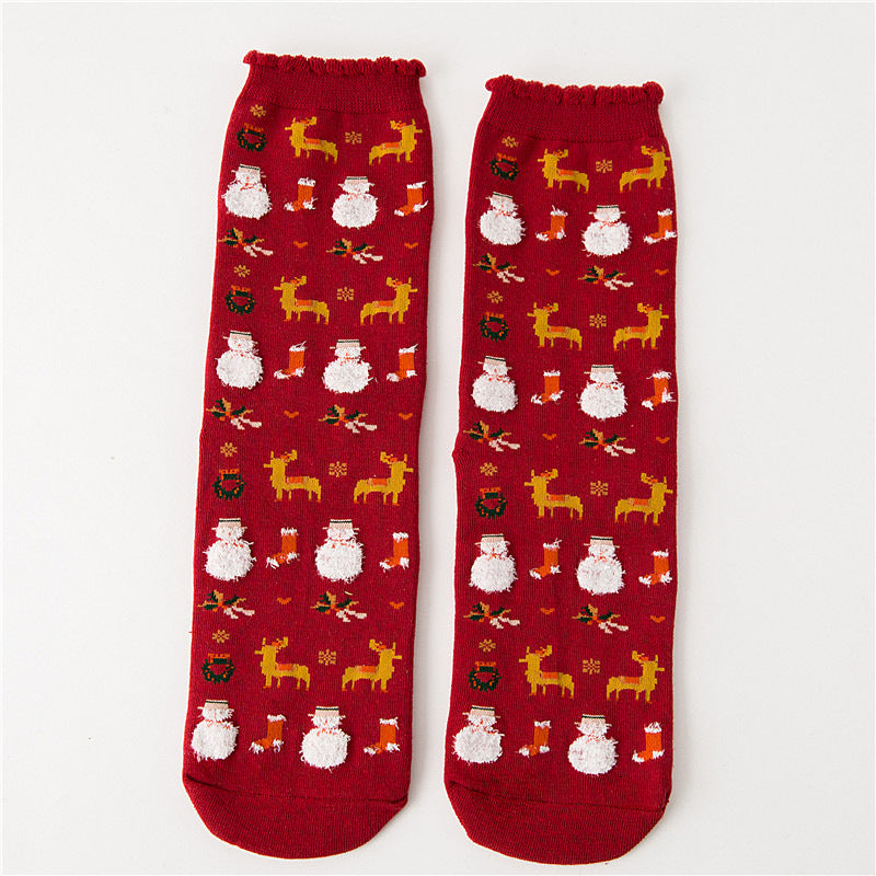 Women Christmas Socks Cute Cartoon Elk Socks 3 Pairs EJ518