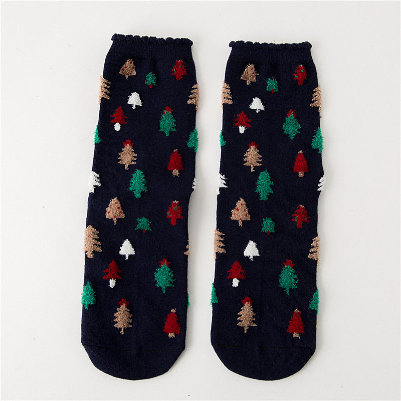 Women Christmas Socks Cute Cartoon Elk Socks 3 Pairs EJ518