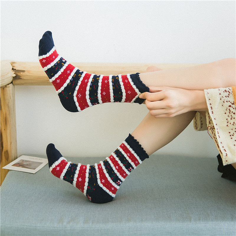 Women Christmas Socks Cute Cartoon Elk Socks 3 Pairs EJ518