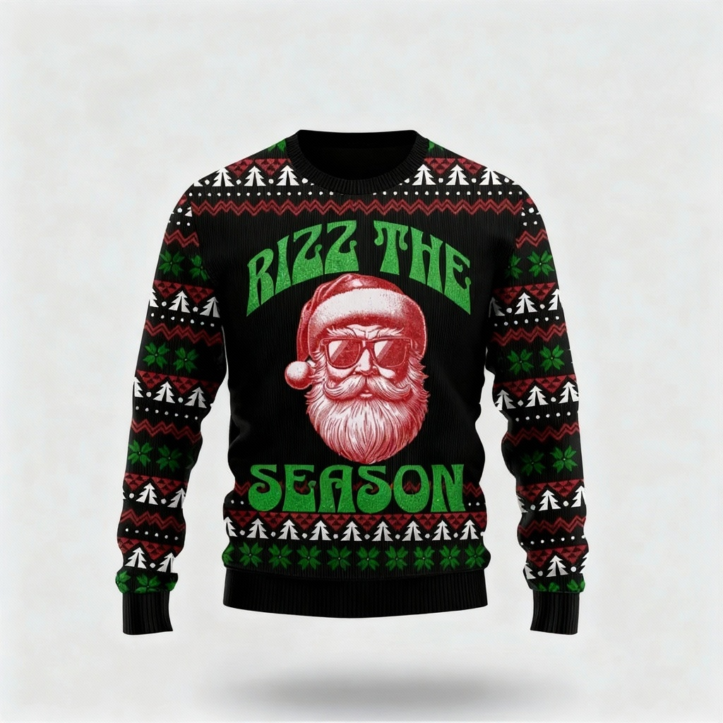 Artistic Santa Claus Print - Classic Holiday Motif Ugly Sweater