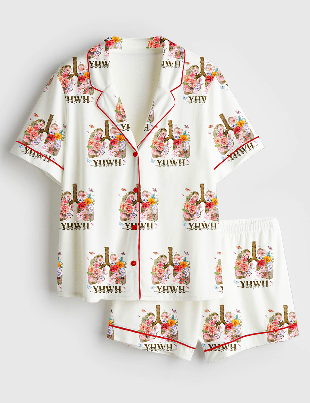 Women's YHWH Lungs Christian Every Breath Speak His Name Jesus Short Sleeve Satin Pajama Set