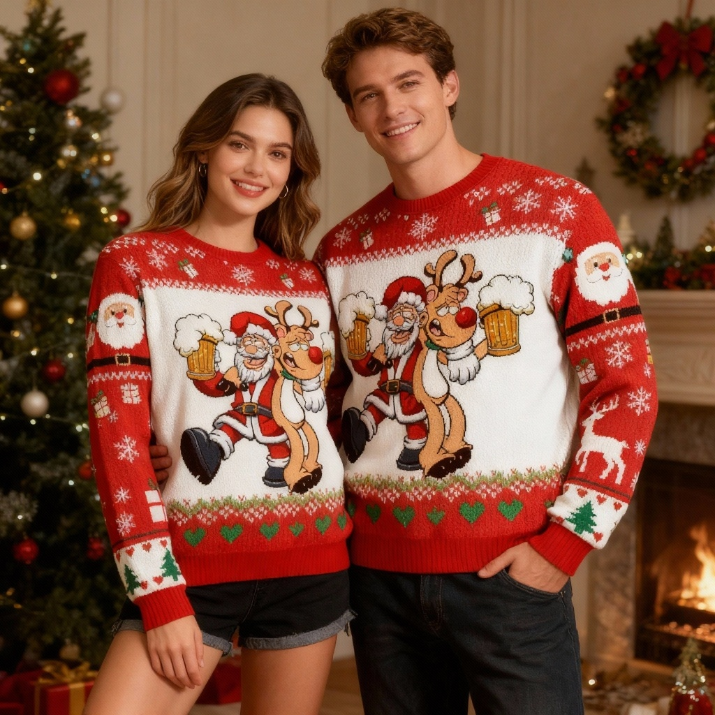 Joyful Santa Pattern Ugly Sweater - Unisex Christmas Party Essential