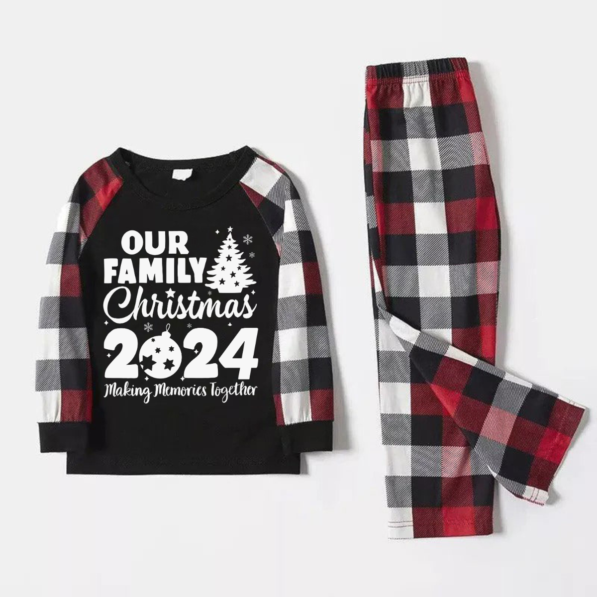 Christmas Matching Family Pajamas Christmas Letter and Tent Print Black White Plaids Pajamas Set