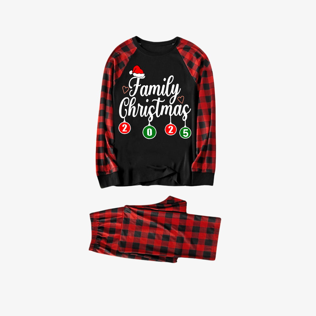 "Family Christmas" 2025 Letter Print Black & Red Plaid Family Matching Black Pajamas