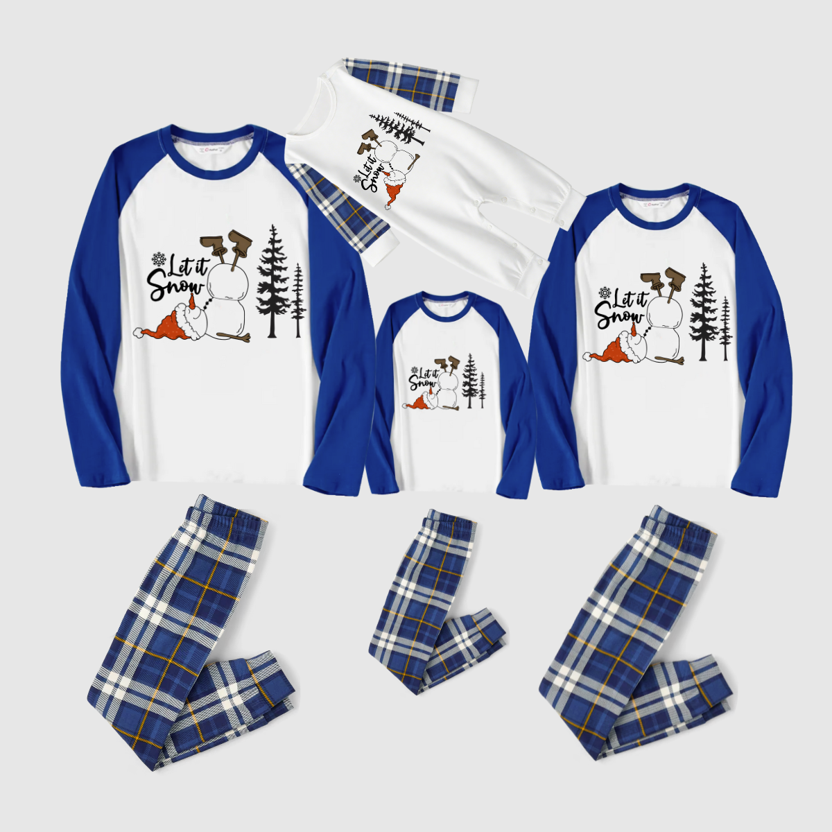 Let it Snow Plaid Family Pajamas - Blue Check