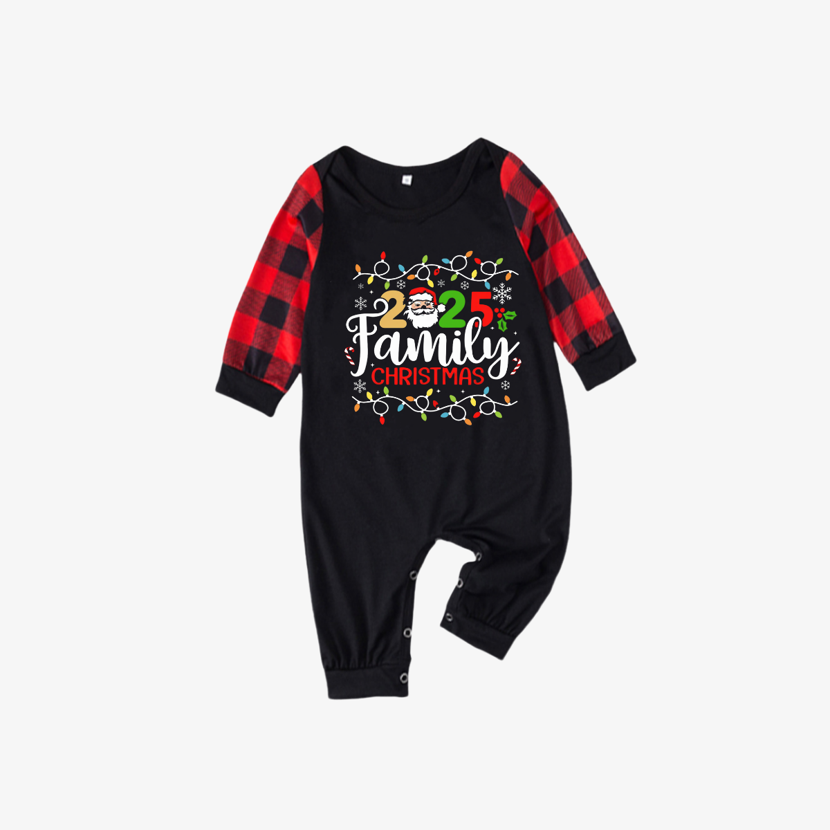 Red and Black Plaid Christmas Pajamas Set With Christmas Light and "2025 Family Christmas" Text Print