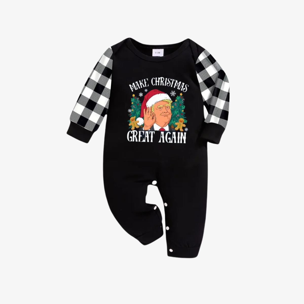 "MERRY CHRISTMAS GREAT AGAIN" Letter Printed Black and White Plaid Family Pajamas Sets