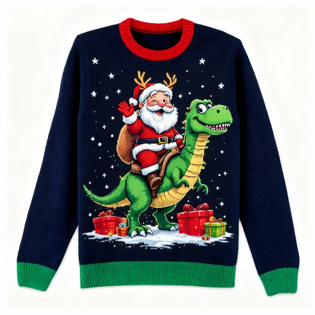 Wacky Santa Claus Print Holiday Sweater - Intentional Festive Quirk