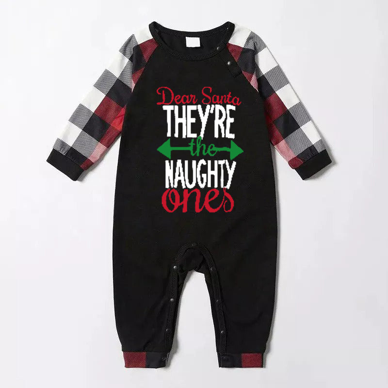 Christmas Matching Family Pajamas Letter Print Black White Plaids Pajamas Set 2025