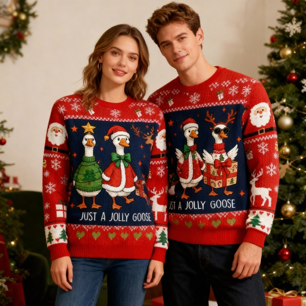 Goose Cartoon Pattern Ugly Sweater - Unisex Christmas Party Essential