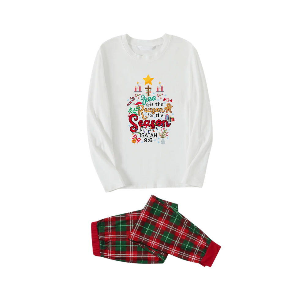 Christmas Pattern and “Jesus” Printed Red and Green Plaid Christmas Pajama Set