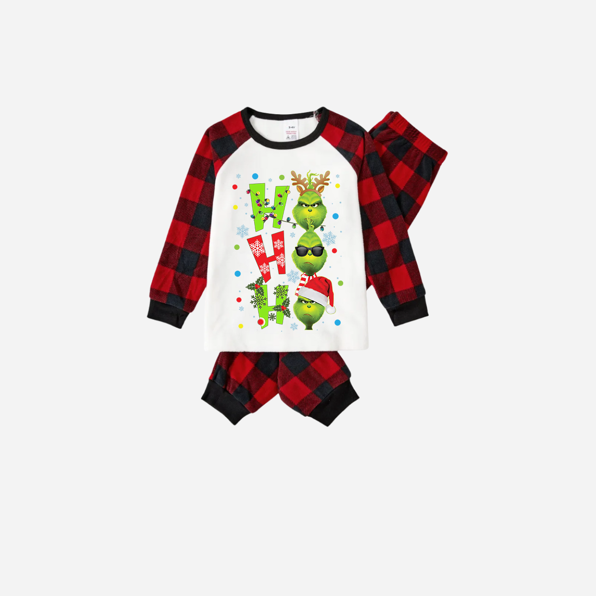 Red and Black Plaid Christmas Pajamas Set With "ho ho ho" and Christmas Grinch Print