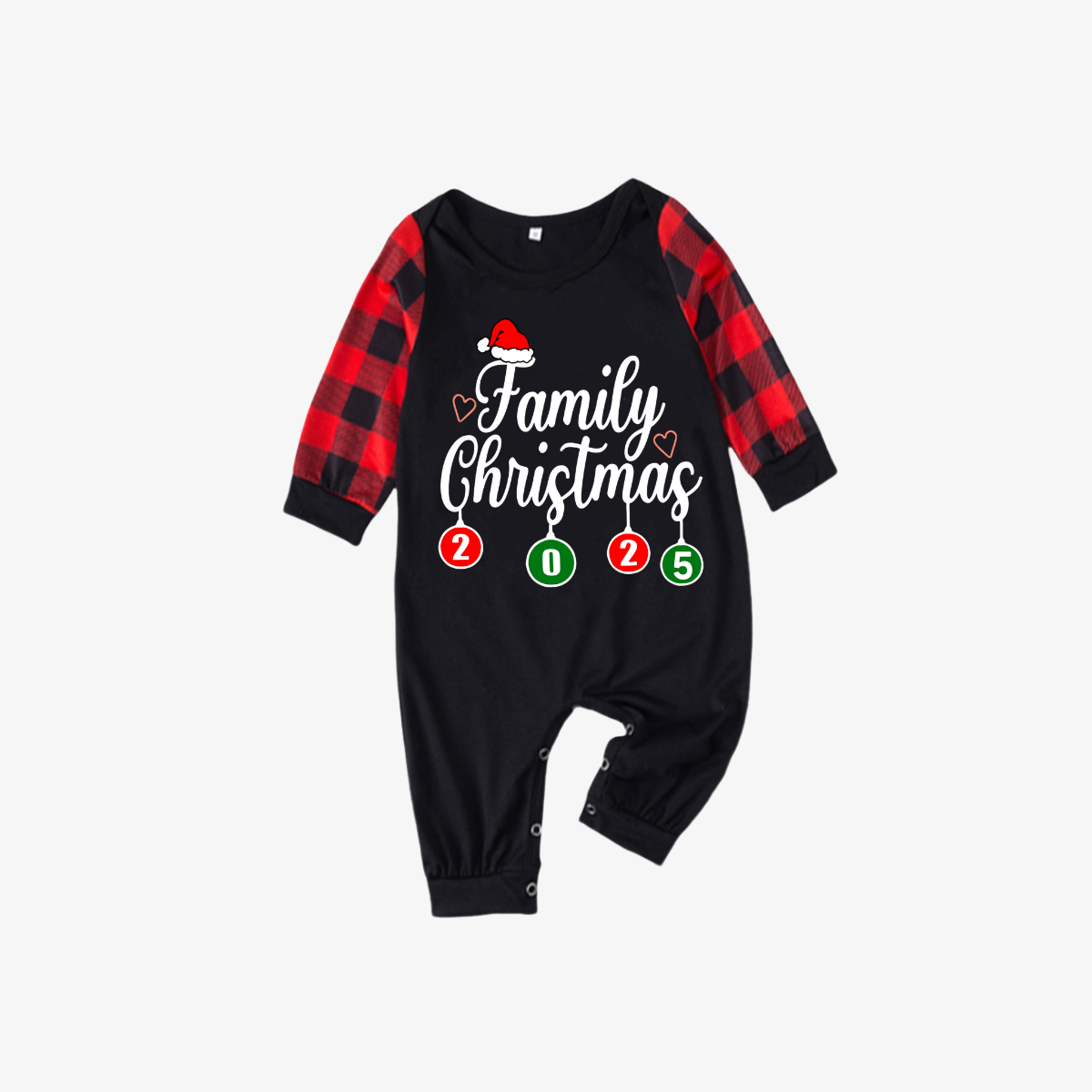 "Family Christmas" 2025 Letter Print Black & Red Plaid Family Matching Black Pajamas