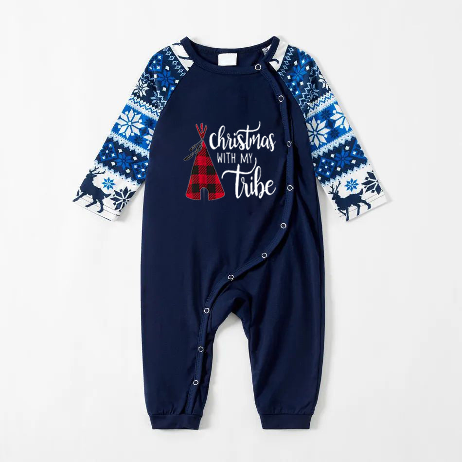 2025 Christmas Family Matching Sleepwear Pajamas Christmas Tent Print Blue Pajamas Set