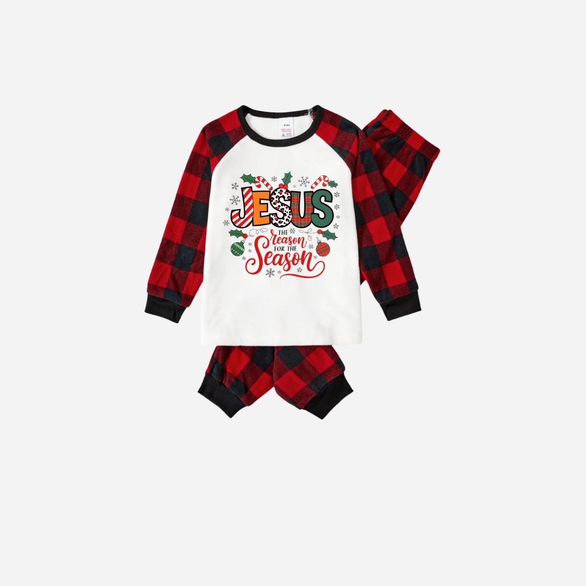 "Jesus is the REASON for the Season" Matching Christmas Pajamas Set - Black and Red Plaid Pajamas
